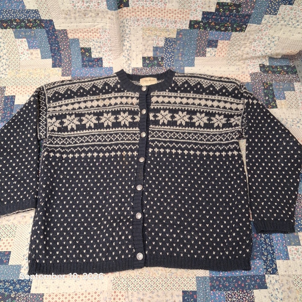90s Vintage Eddie Bauer Nordic Cardigan Wool Sweater Womens XL USA Made